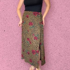 Vintage 1990s Requirements Leopard Rose Maxi Skirt